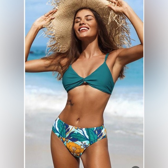 Teal Floral Bikini Set - Picture 1 of 5